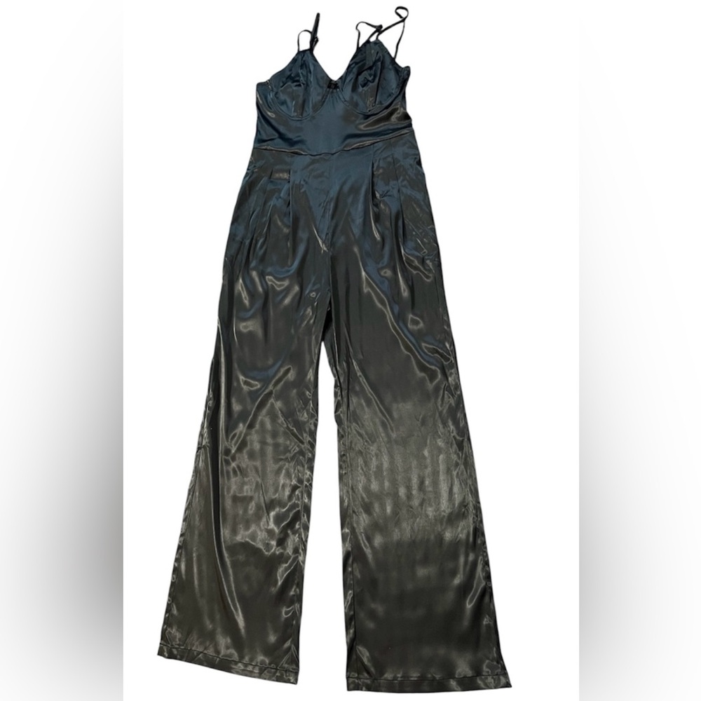 Cider Black Satin Wide-Leg Strappy Jumpsuit size s